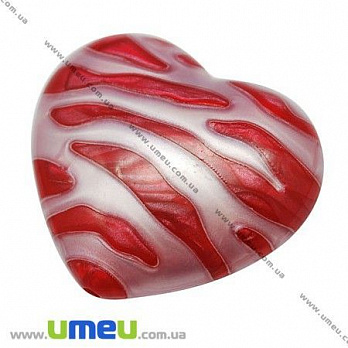 Бусина пластиковая Сердце Зебра, 23х27х9 мм, Красная, 1 шт (BUS-008808)