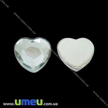 Кабошон пластиковый, Сердце граненое, 14 мм, Белый, 1 шт (KAB-001447)