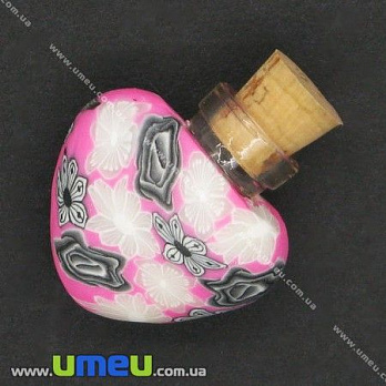 Стеклянная баночка с полимерной глиной Сердце, Розовая, 24х22 мм, 1 шт (DIF-006768)