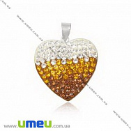 Подвеска из Серебра 925 с кристаллами Preciosa, Сердце коричневое, 24х24 мм (POD-005018)