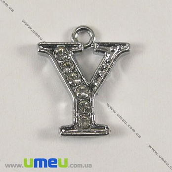 [Архів] Підвіска металева Буква зі стразами Y, Срібло, 15х12 мм (POD-001224)
