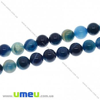 [Архив] Бусина натуральный камень Агат синий, 10 мм, Круглая, 1 шт (BUS-033889)