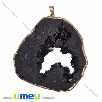 Підвіска з натурального каменю, Друза агату, Чорна, 76х66 мм (POD-033875)