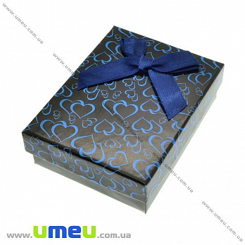 Подарочная коробочка Прямоугольная с сердечками, 8,5х6,5х3 см, Синяя, 1 шт (UPK-023109)