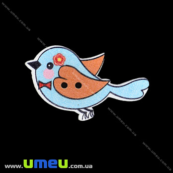 Декоративний пришивний елемент Пташка, 40х24 мм, Блакитний (DIF-033503)