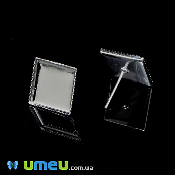 Пусеты с основой под заливку, Светлое серебро, 13х13 мм, 1 пара (OSN-039928)
