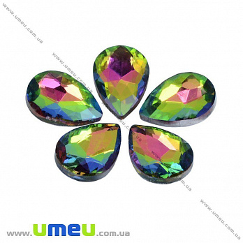 Ріволі скляний УЦЕНКА, Крапля гранована, 18х13 мм, Різнобарвний (KAB-013234)