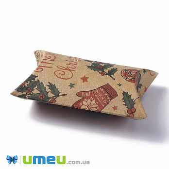 Сборная картонная коробочка, 9х7 см, Крафт, Merry Christmas, 1 шт (UPK-042918)