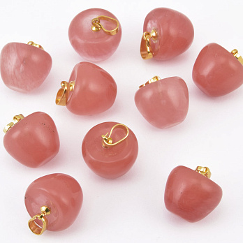 Підвіска Яблуко, Натур. камінь Кварц вишневий, 14,5х14 мм (POD-058582)