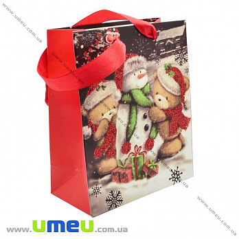 Подарочный пакет Новогодний, 17х14х7 см, Красный, 1 шт (UPK-023372)