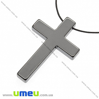 Підвіска Хрест з натурального каменю, Гематит, 35х23 мм (POD-009219)