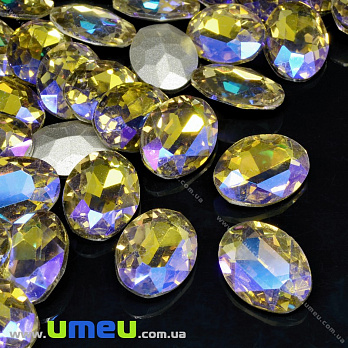 Ріволі скляний, Овал гранований, Райдужний, 18х13 мм, Сірий АВ (KAB-033997)