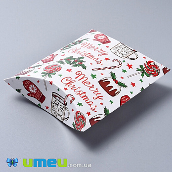 Сборная картонная коробочка, 16,5х14 см, Белая, Merry Christmas, 1 шт (UPK-042938)