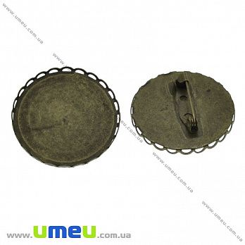 Основа для броши под кабошон 30 мм, 31 мм, Античная бронза, 1 шт (OSN-036878)
