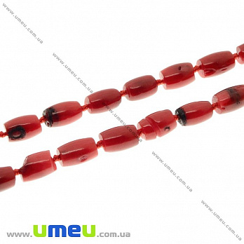 [Архів] Намистина натуральний камінь Корал бордовий, 10х6 мм, Бочонок (BUS-009968)