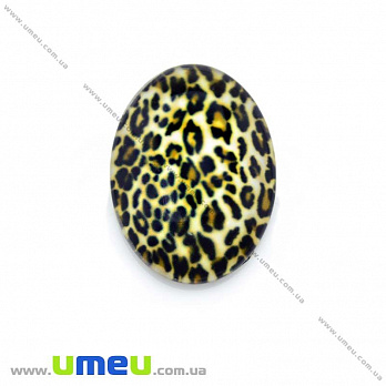 Кабошон скляний з принтом Леопардовий, 18х13 мм, Овал (KAB-013714)