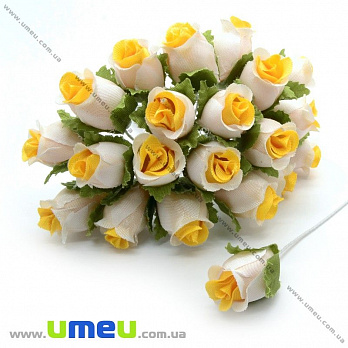 Роза тканевая, 15 мм, Желто-белая, 1 шт (DIF-014669)