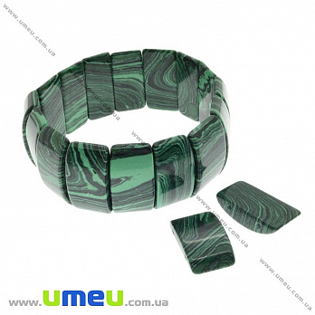 Намистина натуральний камінь на два отвори Малахіт, 24х13х6 мм (BUS-027484)