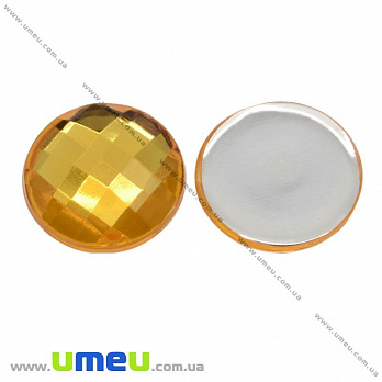 Кабошон пластиковий, Круглий гранований, 14 мм, Помаранчевий (KAB-009549)