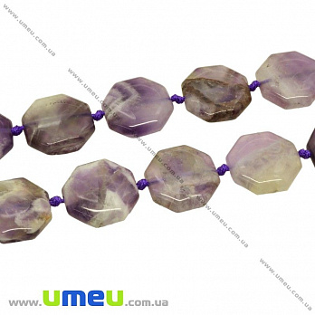 [Архів] Намистина натуральний камінь Аметист, 15х15х5 мм, Восьмикутна плоска (BUS-023716)