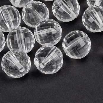 Намистини акрилові, Круглі грановані, 12 мм, Прозорі (BUS-059910)