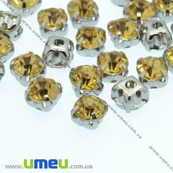 Пришивні пластикові стрази в цапах, 6 мм, Жовті (STR-007834)