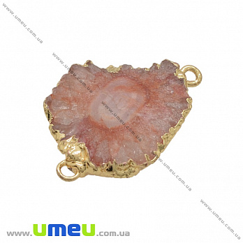 Коннектор из натурального камня Друза Агата в металле, Розовый, 33х23 мм, 1 шт (POD-036984)