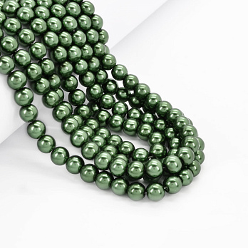 Намистини скляні Перли, 8 мм, Зелені, Круглі (BUS-052084)