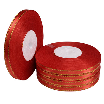 Атласна стрічка з люрексом, 6 мм, Червона (LEN-052849)