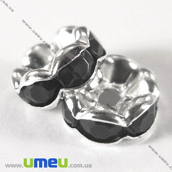 [Архів] Розділювач 8 мм, Срібло, Стрази пластикові чорні (OBN-002021)