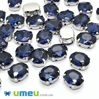 Шатон овальний 14х10 мм, Темне срібло, Синій темний (KAB-052794)