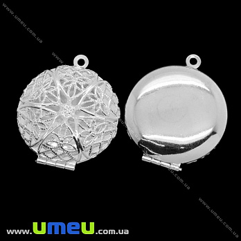 Медальон Круглый ажурный, Светлое серебро, 32х27 мм, 1 шт (POD-020124)