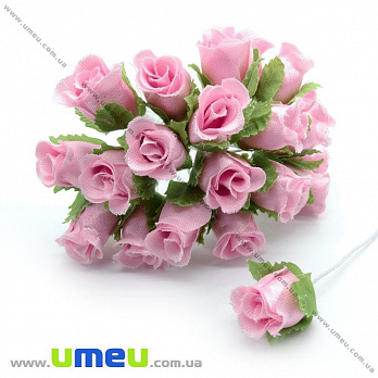 Роза тканевая, 15 мм, Розовая светлая, 1 шт (DIF-014666)