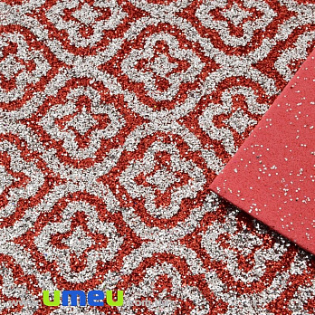 Фоамиран глиттерный с рисунком Узоры, 20х30 см, Красный (FOM-030051)