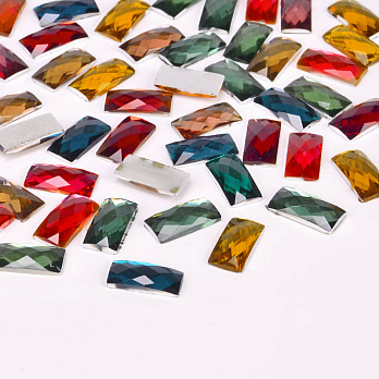 Кабошоны пластиковые, Прямоугольные граненые, 10х5 мм, Микс (KAB-055199)