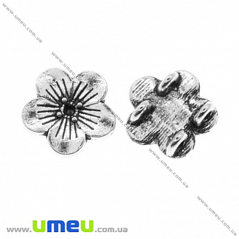 Коннектор металлический Цветок, 14х13 мм, Античное серебро, 1 шт (KON-020267)
