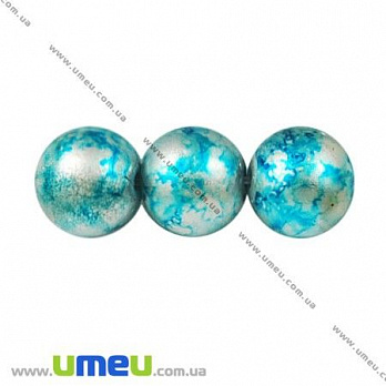Бусина стеклянная Мраморная, 12 мм, Круглая, Серебристо-голубая, 1 шт (BUS-008327)