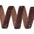 Лента бархатная с люрексом, 10 мм, Коричневая с серебром (LEN-061114)