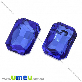 Ріволі скляний, Прямокутний гранований, 14х10 мм, Синій (KAB-021985)