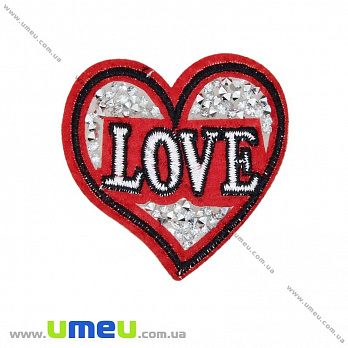 Термоаплікація зі стразами Серце, 6х6 см, Червона (APL-031711)