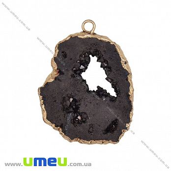 Підвіска з натурального каменю, Друза агату, Чорна, 44х34 мм (POD-031602)
