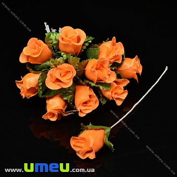 Роза тканевая, 15 мм, Оранжевая яркая, 1 шт (DIF-033293)