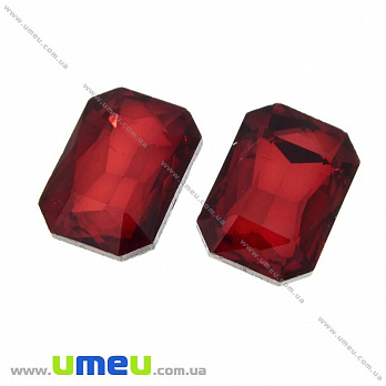 Ріволі скляний, Прямокутний гранований, 14х10 мм, Червоний (KAB-021989)