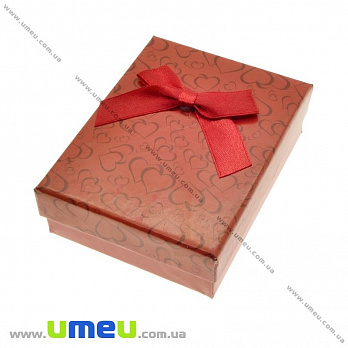 Подарочная коробочка Прямоугольная с сердечками, 8,5х6,5х3 см, Красная, 1 шт (UPK-023108)