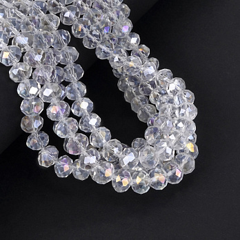 Намистини ронделі, 8х6 мм, Прозорі АВ (BUS-052171)