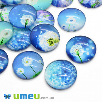 Кабошони скляні з принтом Кульбаба, 25 мм, Круглі, Мікс (KAB-050695)