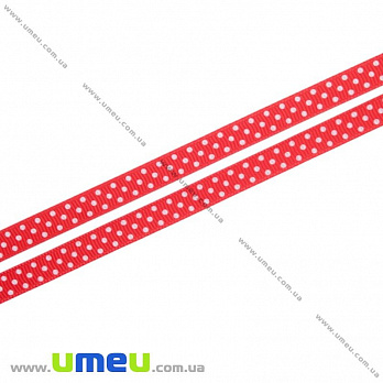 Репсовая лента в горошек, 10 мм, Красная, 1 м (LEN-016649)