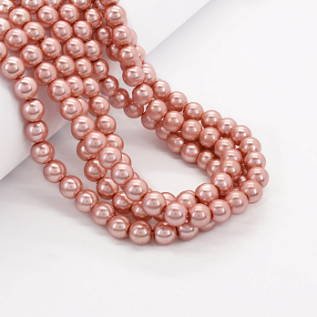 Намистини скляні Перли, 8 мм, Персикові, Круглі (BUS-052118)