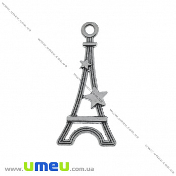 [Архів] Підвіска металева Ейфелева вежа (двухстор.), Античне срібло, 29х13 мм (POD-036233)