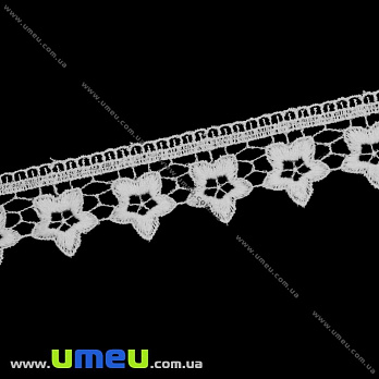 Кружево плетеное Цветы, 34 мм, Белое, 1 м (LEN-011941)